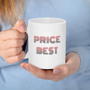 White Coffee Mug with 'PRICE BEST' Retro Text